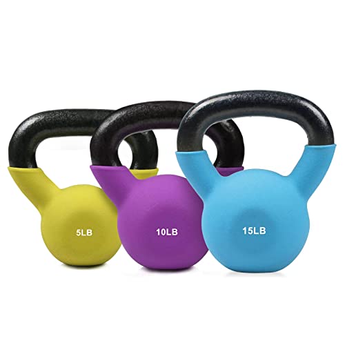 RitFit Neoprene Coated Kettlebell Set 30LB - Solid Cast Iron with Flat Bottom
