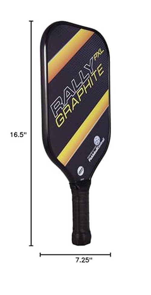 Rally PXL Graphite Pickleball Paddle (Yellow) XL Elongated Power & Reach Shape | Standard Grip | Polymer Honeycomb Core and Graphite Face