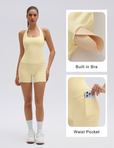 Women’s Yellow Medium Workout Set - Halter Yoga Top & Biker Shorts