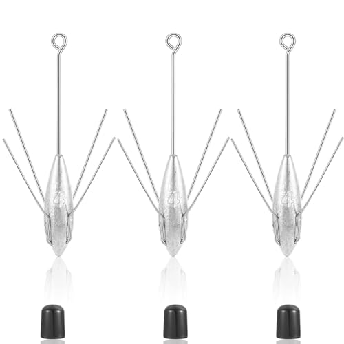 Silver 4oz 3-Piece Sputnik Sinker Long Tail Fishing Weights - Saltwater Surf Casting