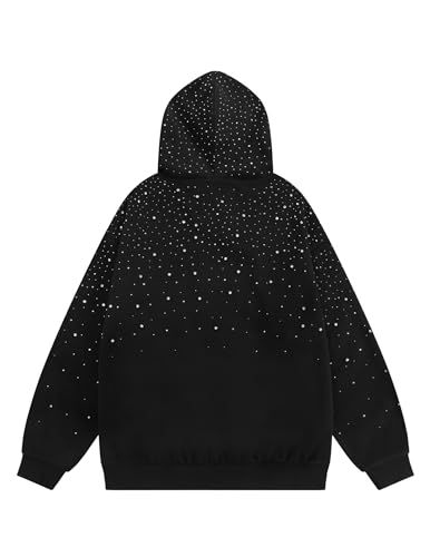 Large Rhinestone Hooded Sweatshirt for Men & Women - Black Diamond Casual Streetwear