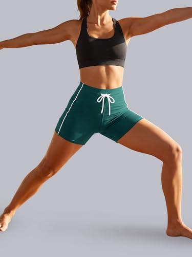 Aoysky Women's Biker Shorts with Stripe - 5 Inch Athletic Leggings, Medium, Green