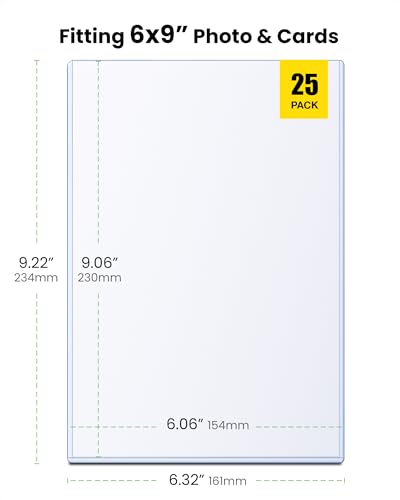 6x9 Inch Jumbo Card Sleeves - Fits Up to 6.06 x 9.06 Inches, Rigid PVC Pack of 25