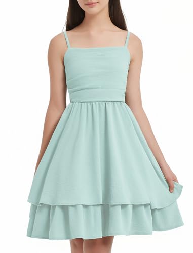 Girls 12 Years Mint Green Ruffled Formal Dress for Party & Dance - EXARUS