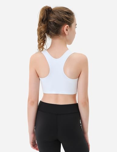 Girls Sports Bra Kids Racerback Training Bra with Sewn-in Pads - 14-16 Years, Black/Brown/Navy Blue/White