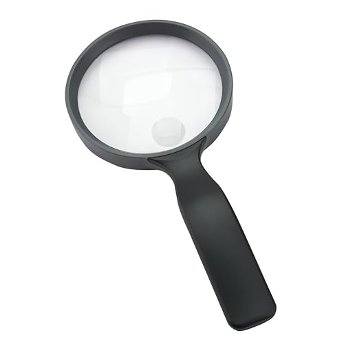Round 4.3 Inch Handheld Magnifier with 2x Power and 3.5x Spot Lens - Black