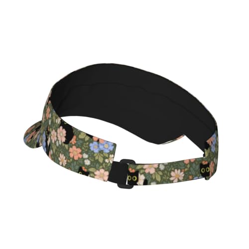 Unisex Adjustable Sports Sun Visor - Floral Black Cat Variation