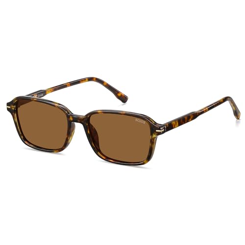 Retro Rectangular Polarized Sunglasses Women Men Tortoise 55mm Shades SJ2663