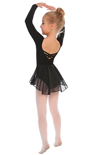 Kids Girls Long Sleeve Ballet Leotard Dance Dress Black 2-3T - Arshiner
