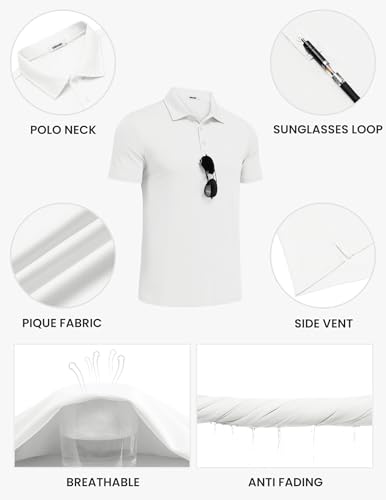 Men's Short Sleeve Polo Shirt - Casual Golf Collared T-Shirt Large White