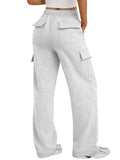 Women's Cargo Sweatpants Wide Leg Work Pants with Pockets - Medium Grey