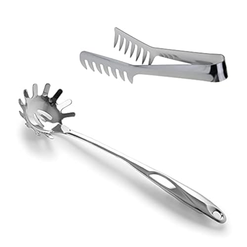 HornTide Stainless Steel Pasta Tongs Set with Spaghetti Claw - Pasta Tong Spoon Variation