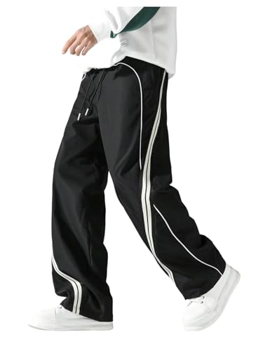 Men's Track Pants Baggy Parachute Sweatpants - Medium Black & White
