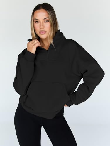Black Medium Quarter Zip Sweatshirt for Women - Workout Hoodies