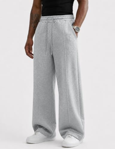 Men's Baggy Fleece Lounge Sweatpants - Wide Leg, Large, Grey