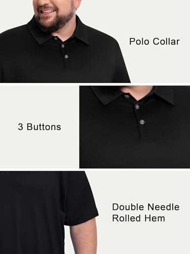 Big & Tall Men's Polo Shirt - UPF 50+ Quick Dry 3X-Large Black