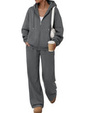 Women's 2-Piece Zip Up Lounge Set with Hoodie and Joggers - Dark Grey Medium