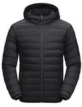 Men's Lightweight Puffer Jacket Hooded Winter Coat Black XL - Water-Resistant Quilted Bubble