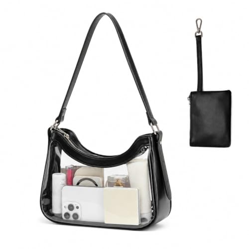 Clear Stadium Purse for Women - PVC with Privacy Wallet - Black