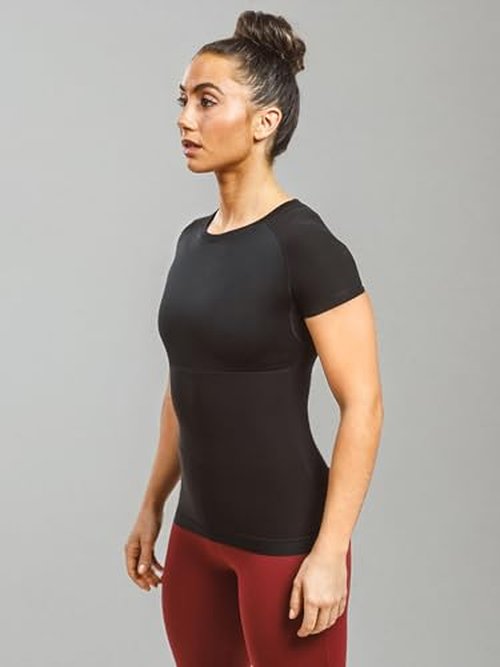 Sweat Shaper Women's Athletic Tee, Short Sleeve High-Performance Compression T-Shirt, Performance Baselayer Workout Shirt (Black, 3X-Large)