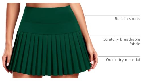 JoyGirl Pleated Tennis Skirt for Women with Shorts - Green, Medium, Pockets