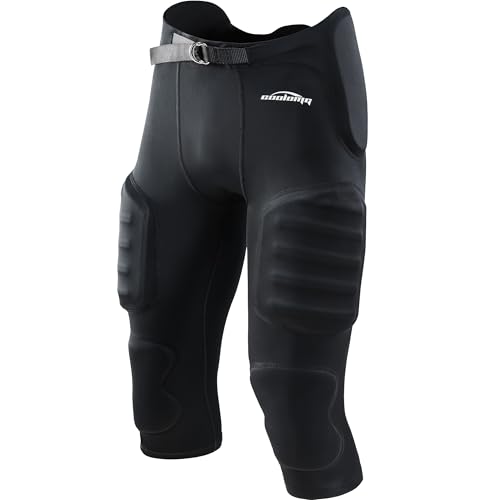COOLOMG Adult Men's Football Pants with 7 Integrated Pads - Small Black