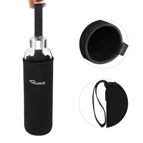 750ml Borosilicate Glass Water Bottle - Black, Leak Proof & BPA-Free