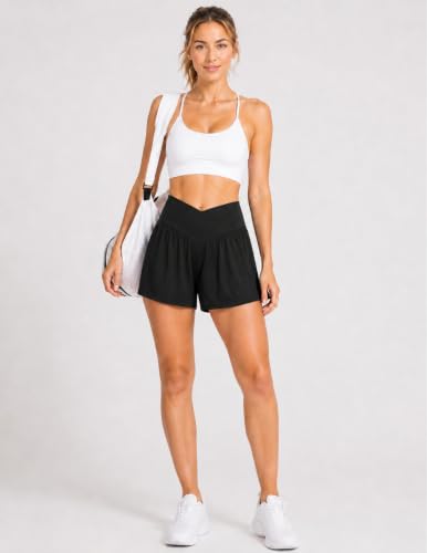 Women's Crossover Flowy Shorts 3-Pack with Pockets - Large Gray Black Slate Blue