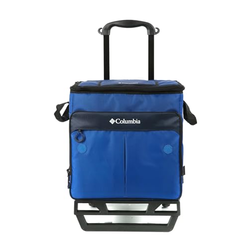 Columbia Crater Peak Wheeled Cooler 50 Can Rolling Cooler - Blue, Collapsible Cooler with Super Foam Insulation & All-Terrain Cart