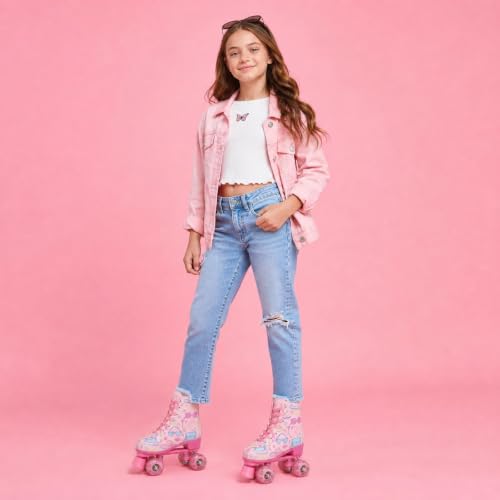 Pink Kids & Women Roller Skates with Light Up Wheels - Size 33 Youth 2