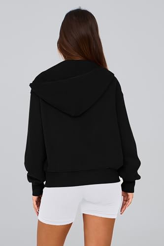 PRETTYGARDEN Women's Fleece Hoodies - Medium Black Fall Zip Up Sweatshirt