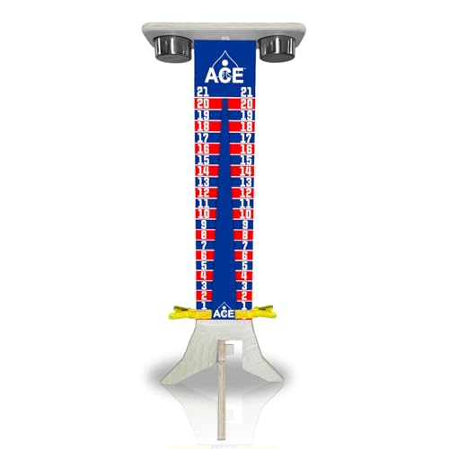 CornholeAce Elite Scoreboard 3ft Navy Blue/Red Tall Stand with Phone & Drink Holders