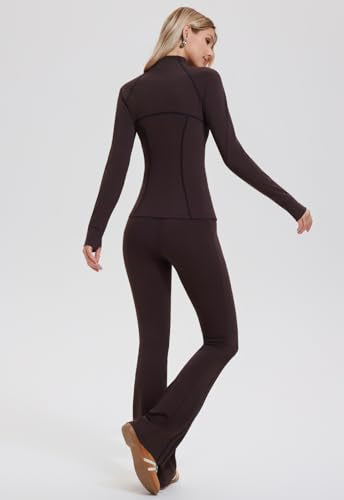 AFZ Women Bodycon 2 Piece Tracksuit Set - Athleisure Fall Travel Outfit, Medium Coffee