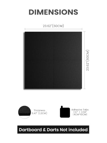 Fluxynara Foldable Felt Dart Board Wall Protector Square Black - 23.62 Inch