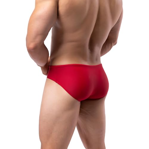 Men's Solid Swim Briefs with Drawstring - Large Red Bikini Swimwear