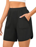 Black Women's Sweat Shorts Casual Summer Lounge Athletic Short with Pocket - Large