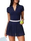 Mudere 2-Piece Women’s Golf Outfit Set Tennis Skirt with Built-in Shorts - Small/Navy Blue