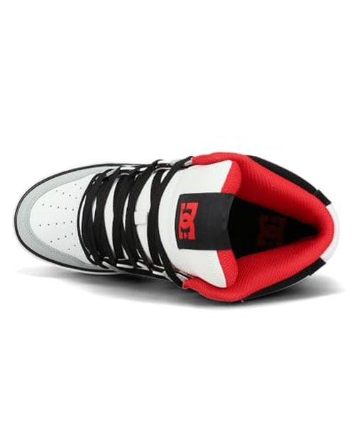 DC Men's Pure High Top WC Skate Shoe, Grey/Black/White/RED, 9