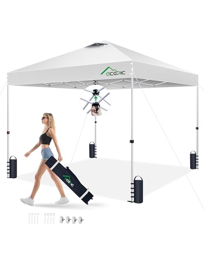 Acepic White 10x10 Pop Up Canopy Tent with Easy Setup & Waterproof Fabric