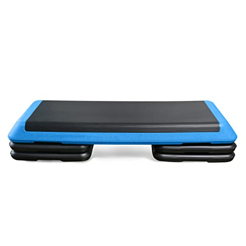 Aerobic Step Platform with Risers - Adjustable Height, Non-Slip, Blue/Black