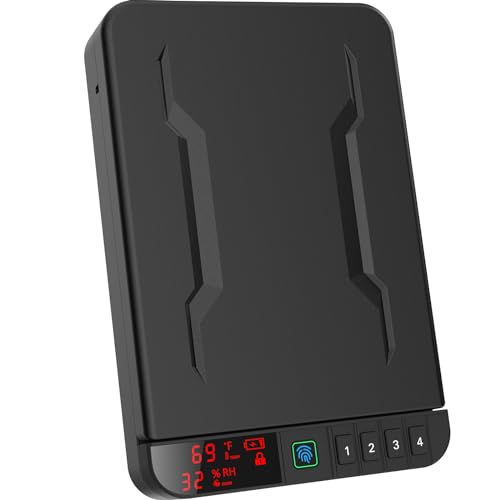 Portable Gun Safe with LCD Display Black - Biometric, Keypad & Key Lock for Travel & Home