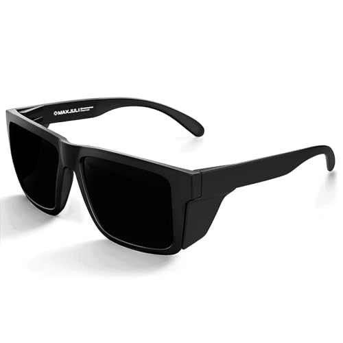 MAXJULI XXL Size Z87 Sunglasses with Side Shield - Super Dark for Big Wide Heads Men TR90 UV400 Protection
