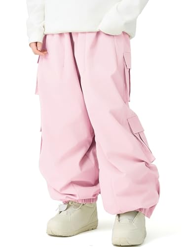 Unisex XL Pink Insulated Waterproof Cargo Snow Pants - Ski & Snowboard Gear
