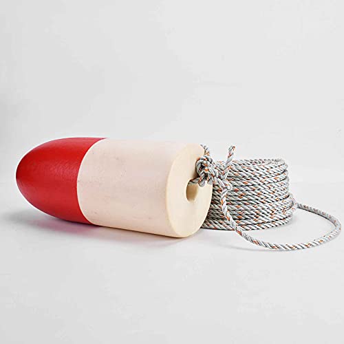 Crab Trap Float and Leaded Core Rope Set - 5/16" Diameter, 100Ft, Red & White Buoy with Harness