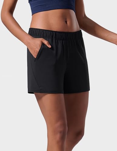 Large Black Women's Lounge Workout Shorts with Zipper Pockets - 1 or 5 Pack
