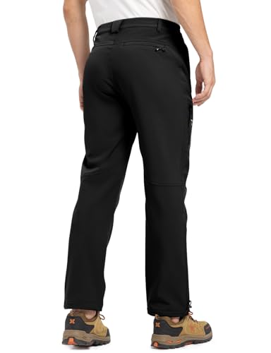Men's Snow Pants Fleece Lined Waterproof Softshell Ski & Hiking Insulated Pants - Black 36