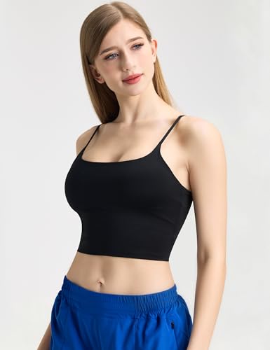 Women’s Adjustable Spaghetti Strap Crop Top with Padded Longline Sports Bra