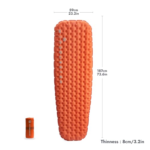 WINDQUESTER Elevate X Inflatable Backpack Sleeping Pad 4-Season R-Value 7.5, 20D/40D Nylon TPU Coated
