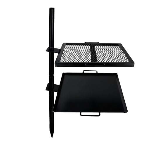 GameMaker Open Fire Cooking Grill & Skillet Combo - Adjustable Height, Portable Campfire Grill