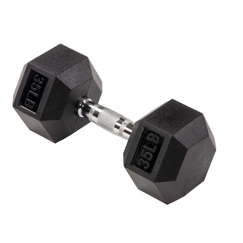 35 lbs Pair Rubber-Coated Hex Dumbbells - Signature Fitness Hand Weights for Home Gym